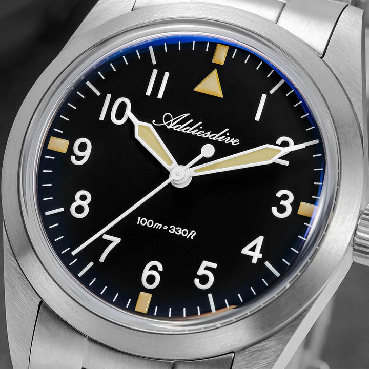 AD2502 – Reloj Militar Addiesdive con Brazalete de Titanio, 36mm, Cristal Abombado, Esfera Negra/Verde - Addiesdiverelojes