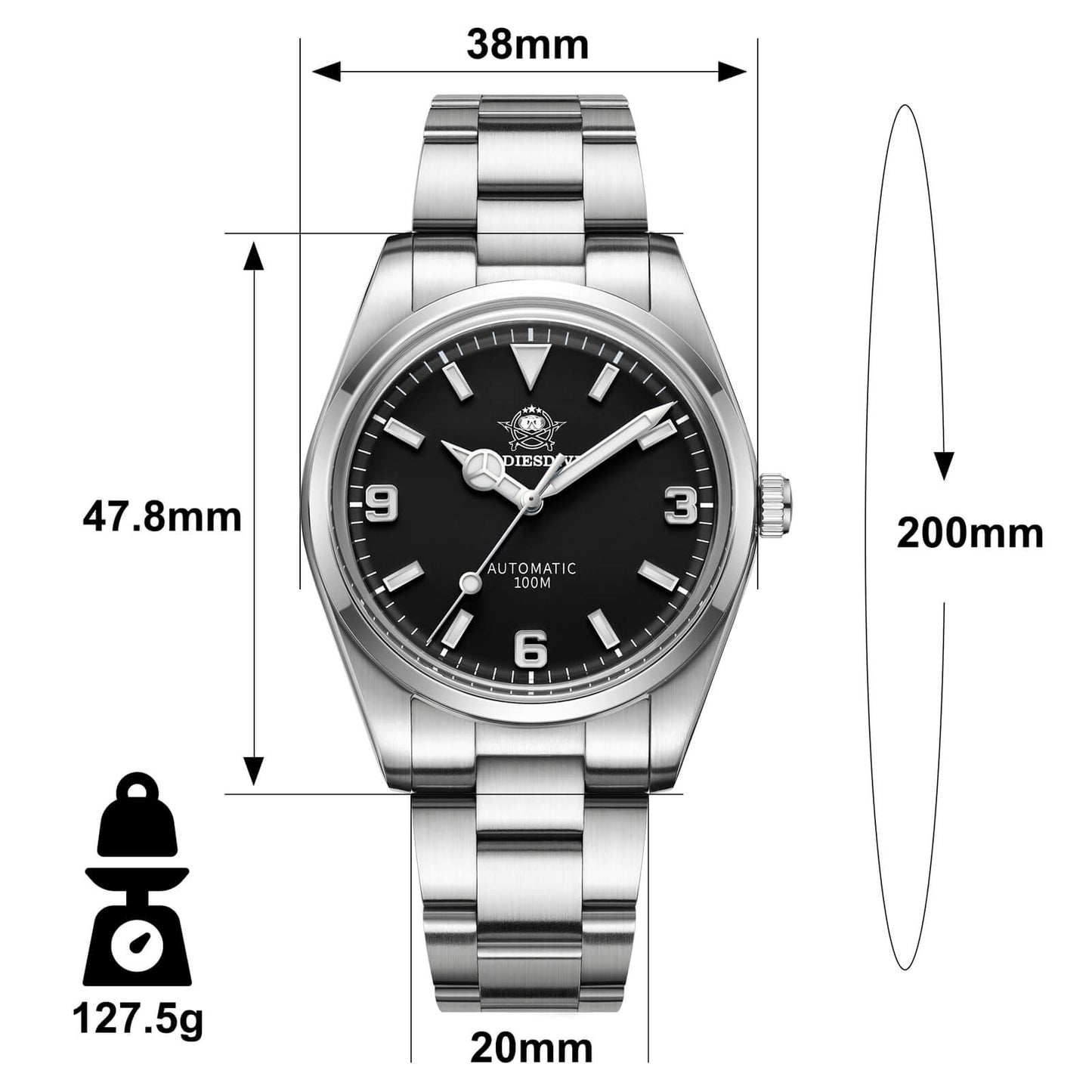 ★Oferta★ADDIESDIVE Reloj Explorar Cúpula Cristal 38mm 100M (AD2112)