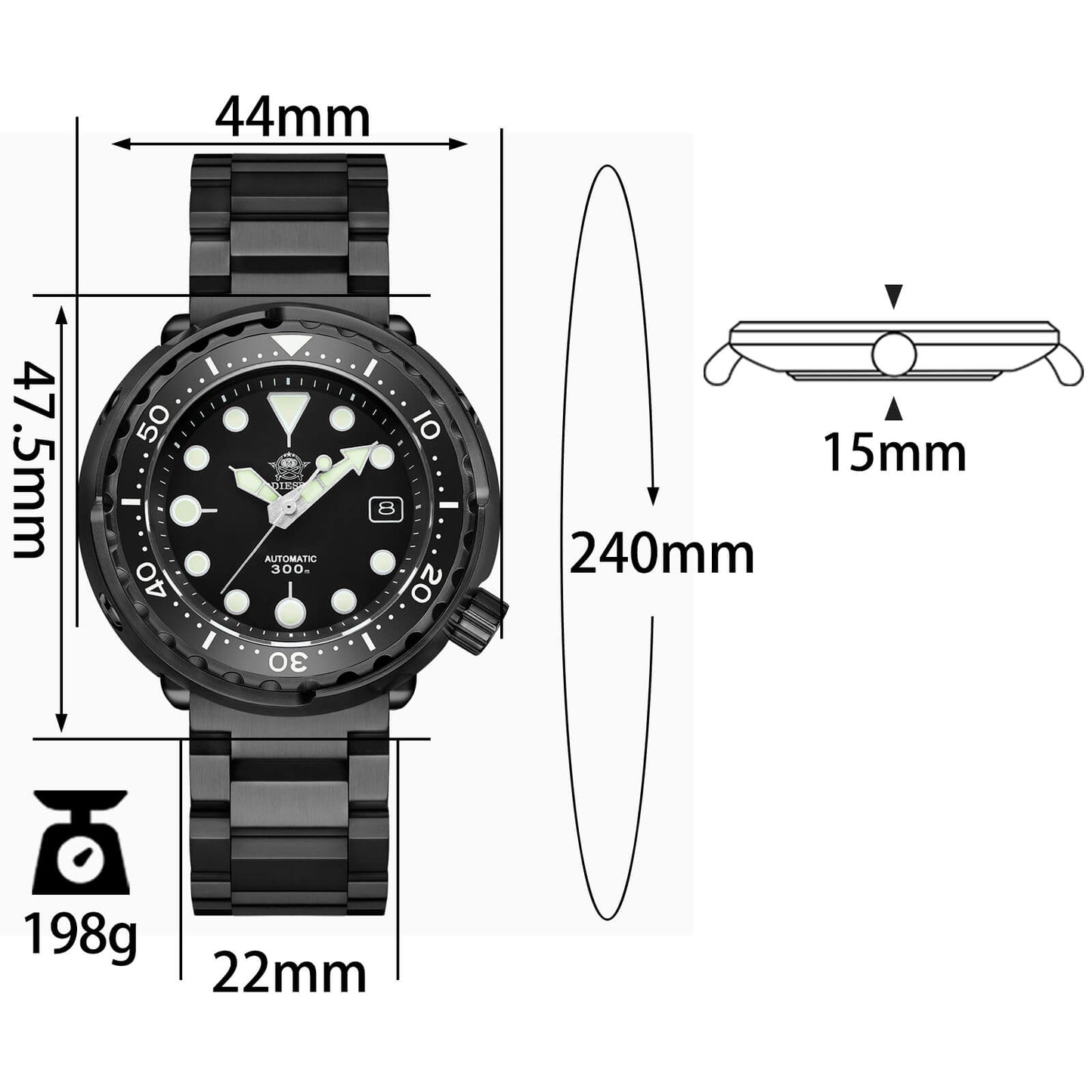 ADDIESDIVE Reloj de buceo automático Tuna Diver 300M ( MY-H5B)