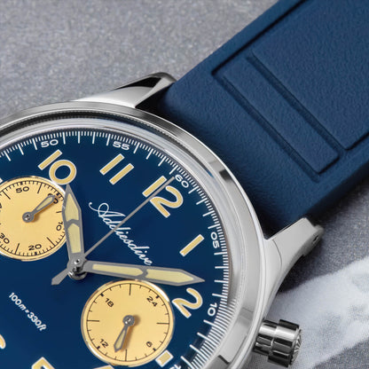 ADDIESDIVE AD2516 – Cronógrafo VK64 de 38 mm de tres subesferas con esfera azul marino / verde bosque para hombre
