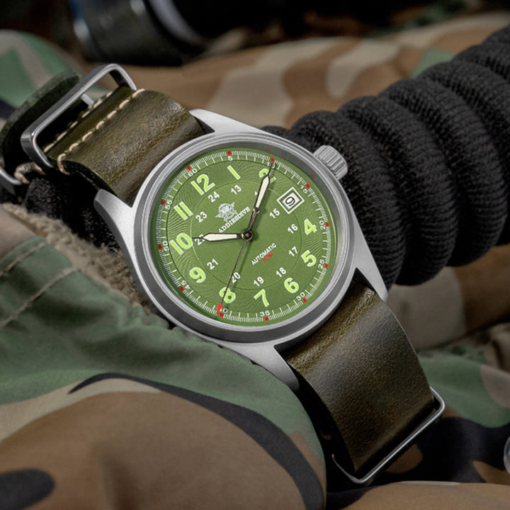 ★Oferta Semanal★ADDIESDIVE® Reloj automático elegante Diver 200M para hombre (AD2048)-Correa de cuero-Negro-