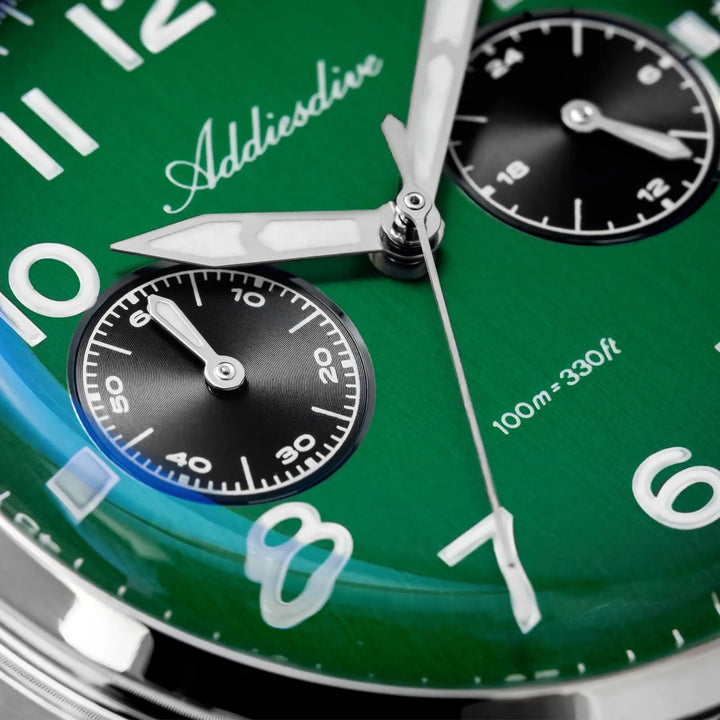 ADDIESDIVE AD2516 – Cronógrafo VK64 de 38 mm de tres subesferas con esfera azul marino / verde bosque para hombre - Addiesdiverelojes