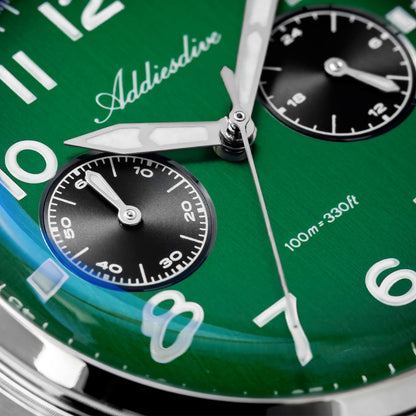 ADDIESDIVE AD2516 – Cronógrafo VK64 de 38 mm de tres subesferas con esfera azul marino / verde bosque para hombre