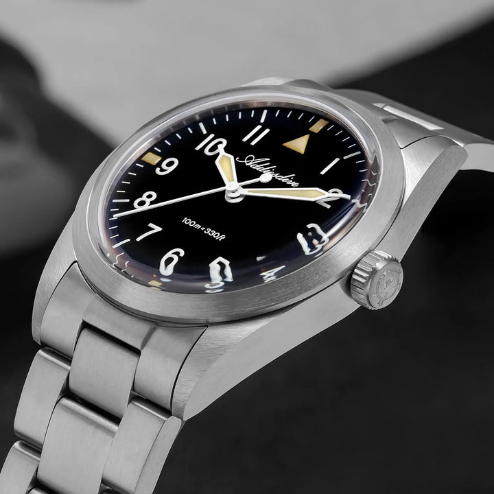 AD2502 – Reloj Militar Addiesdive con Brazalete de Titanio, 36mm, Cristal Abombado, Esfera Negra/Verde - Addiesdiverelojes