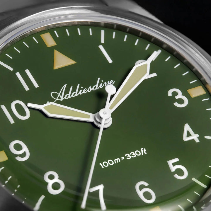 AD2502 – Reloj Militar Addiesdive con Brazalete de Titanio, 36mm, Cristal Abombado, Esfera Negra/Verde - Addiesdiverelojes