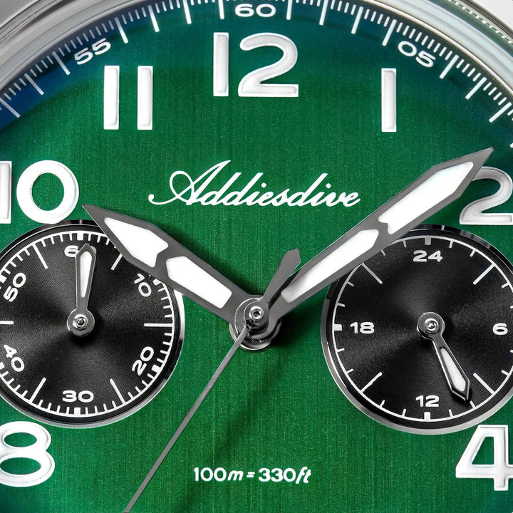 ADDIESDIVE AD2516 – Cronógrafo VK64 de 38 mm de tres subesferas con esfera azul marino / verde bosque para hombre - Addiesdiverelojes