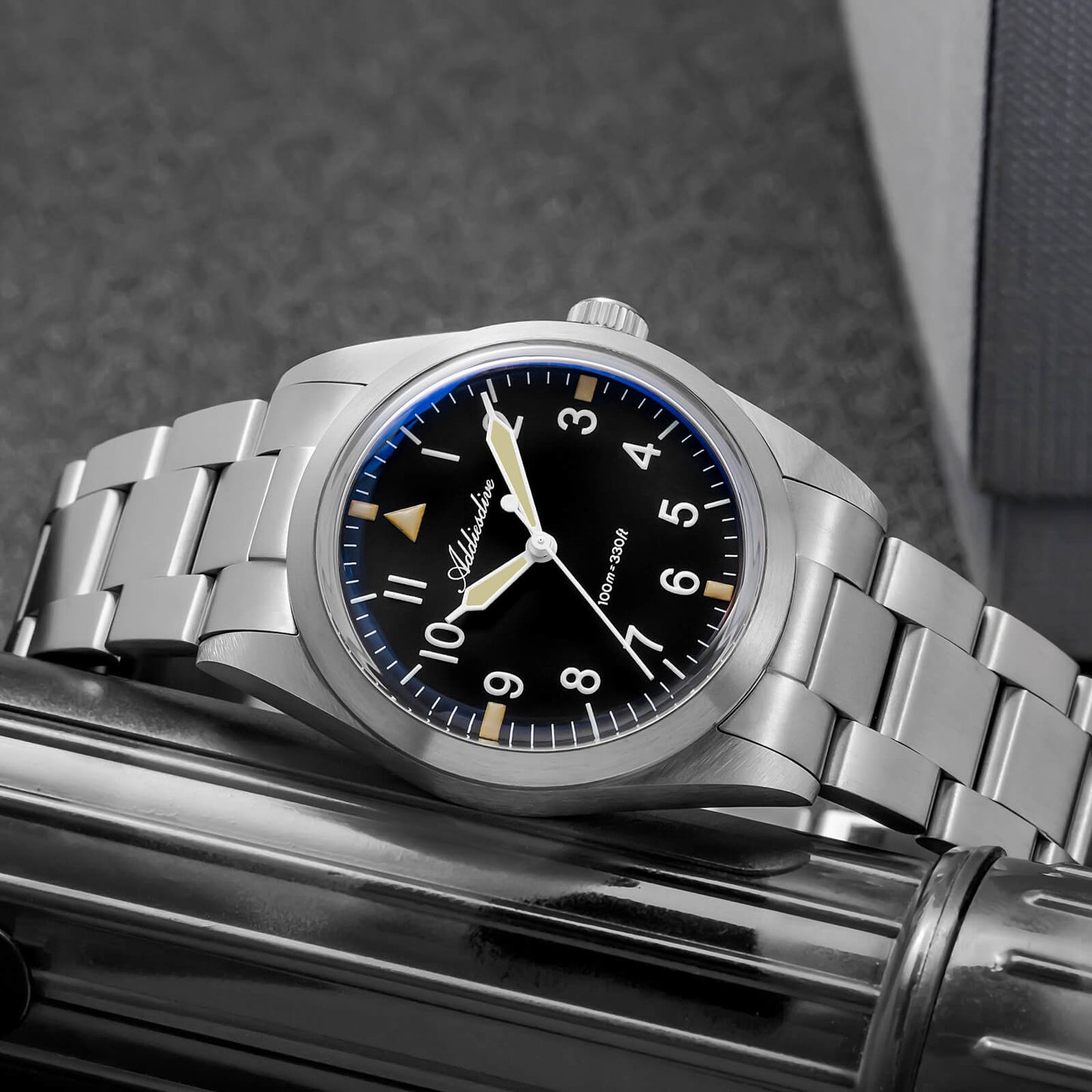 AD2502 – Reloj Militar Addiesdive con Brazalete de Titanio, 36mm, Cristal Abombado, Esfera Negra/Verde