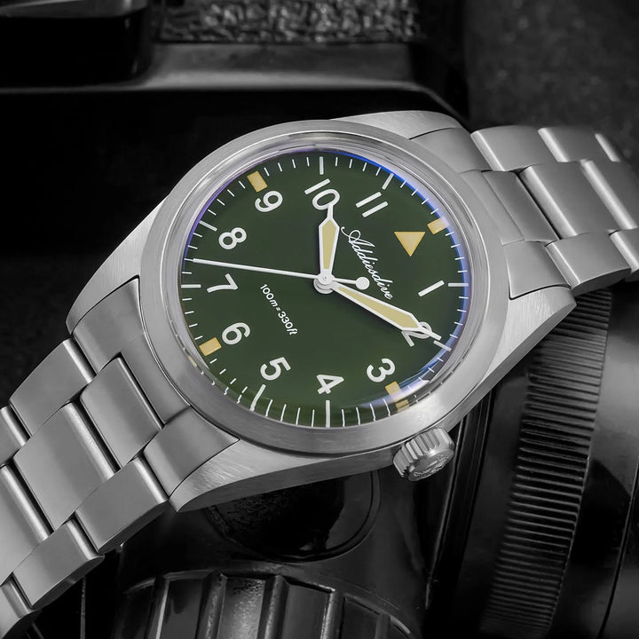 AD2502 – Reloj Militar Addiesdive con Brazalete de Titanio, 36mm, Cristal Abombado, Esfera Negra/Verde - Addiesdiverelojes