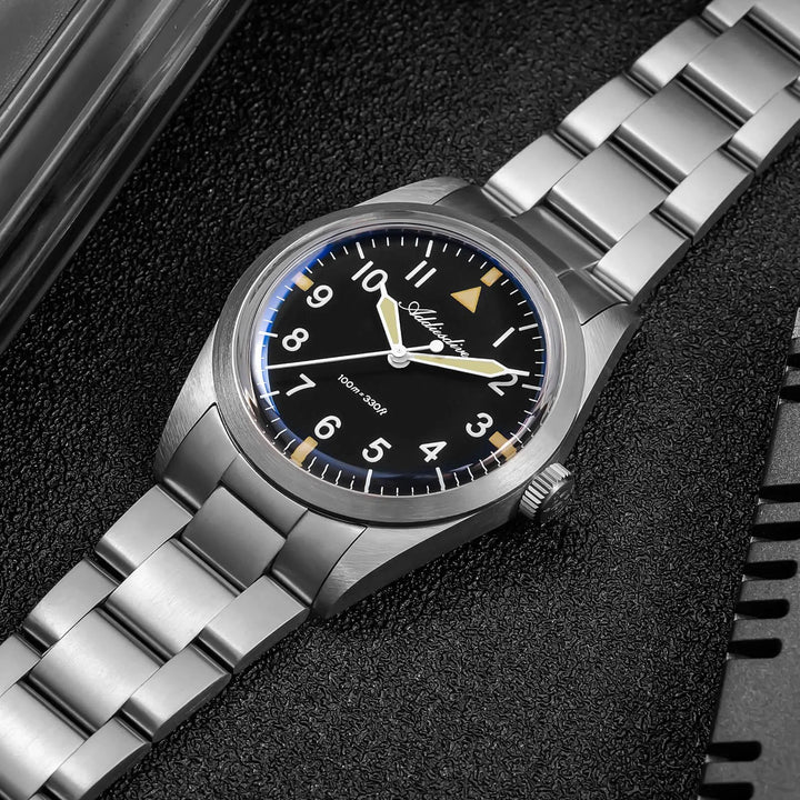 AD2502 – Reloj Militar Addiesdive con Brazalete de Titanio, 36mm, Cristal Abombado, Esfera Negra/Verde - Addiesdiverelojes