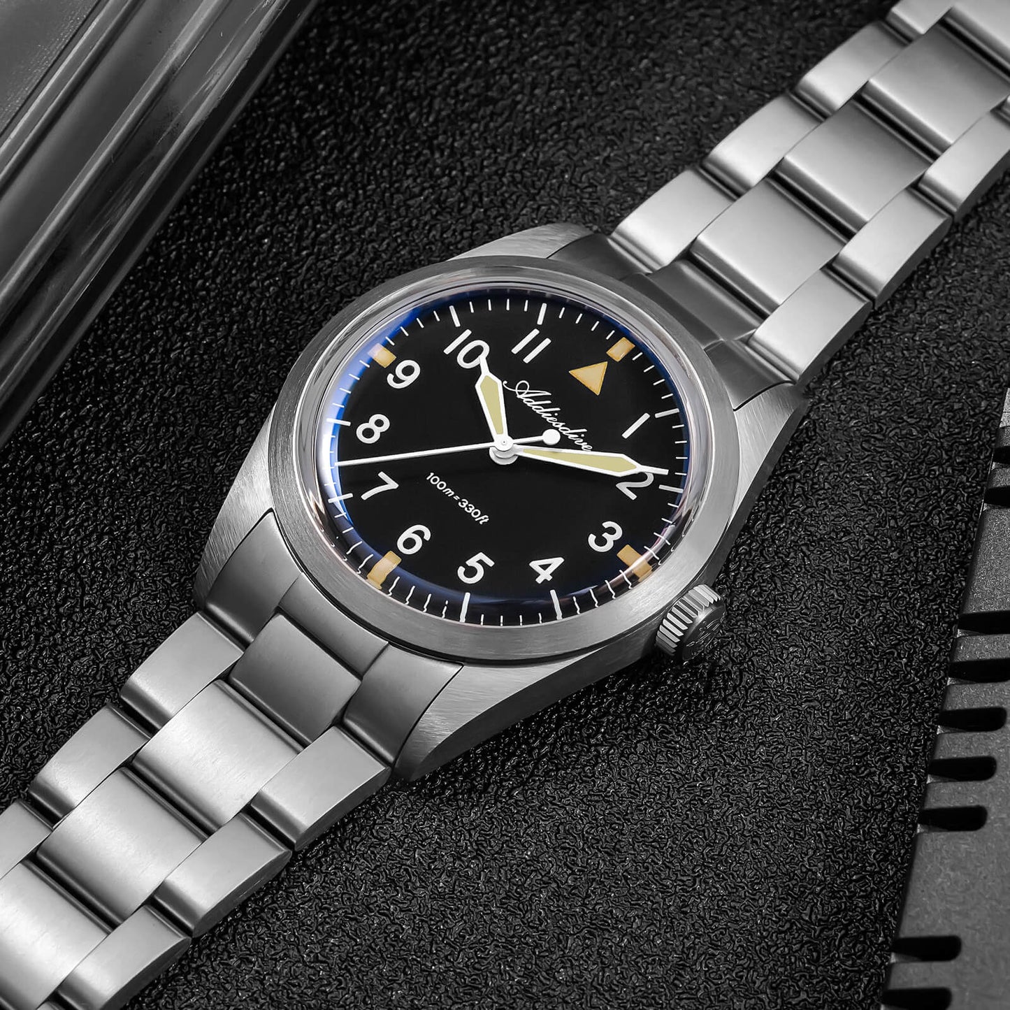 AD2502 – Reloj Militar Addiesdive con Brazalete de Titanio, 36mm, Cristal Abombado, Esfera Negra/Verde