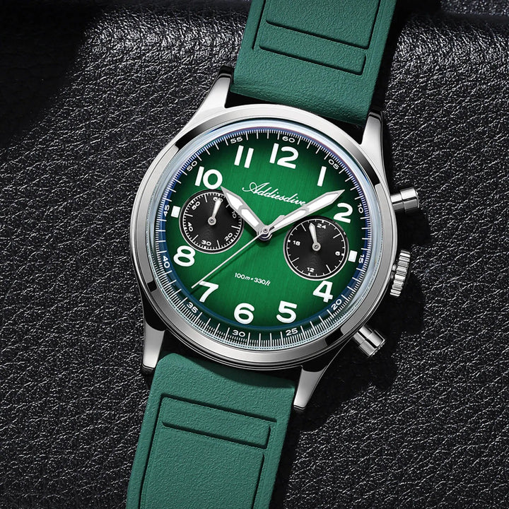 ADDIESDIVE AD2516 – Cronógrafo VK64 de 38 mm de tres subesferas con esfera azul marino / verde bosque para hombre - Addiesdiverelojes