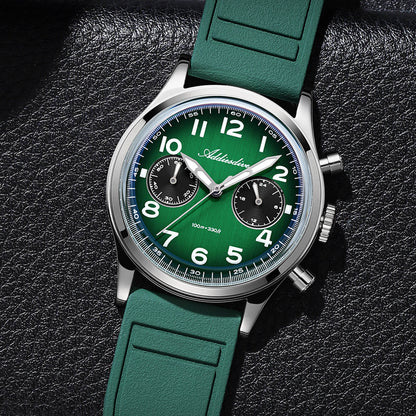 ADDIESDIVE AD2516 – Cronógrafo VK64 de 38 mm de tres subesferas con esfera azul marino / verde bosque para hombre