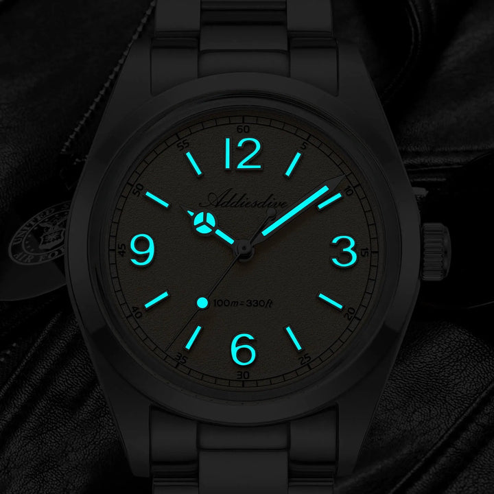 Esfera texturizada estilo arena – ADDIESDIVE AD2518 Reloj de campo VH31 de 36 mm - Addiesdiverelojes