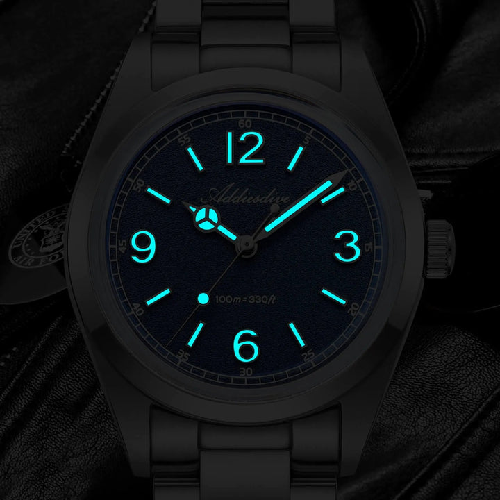 Esfera texturizada estilo arena – ADDIESDIVE AD2518 Reloj de campo VH31 de 36 mm - Addiesdiverelojes