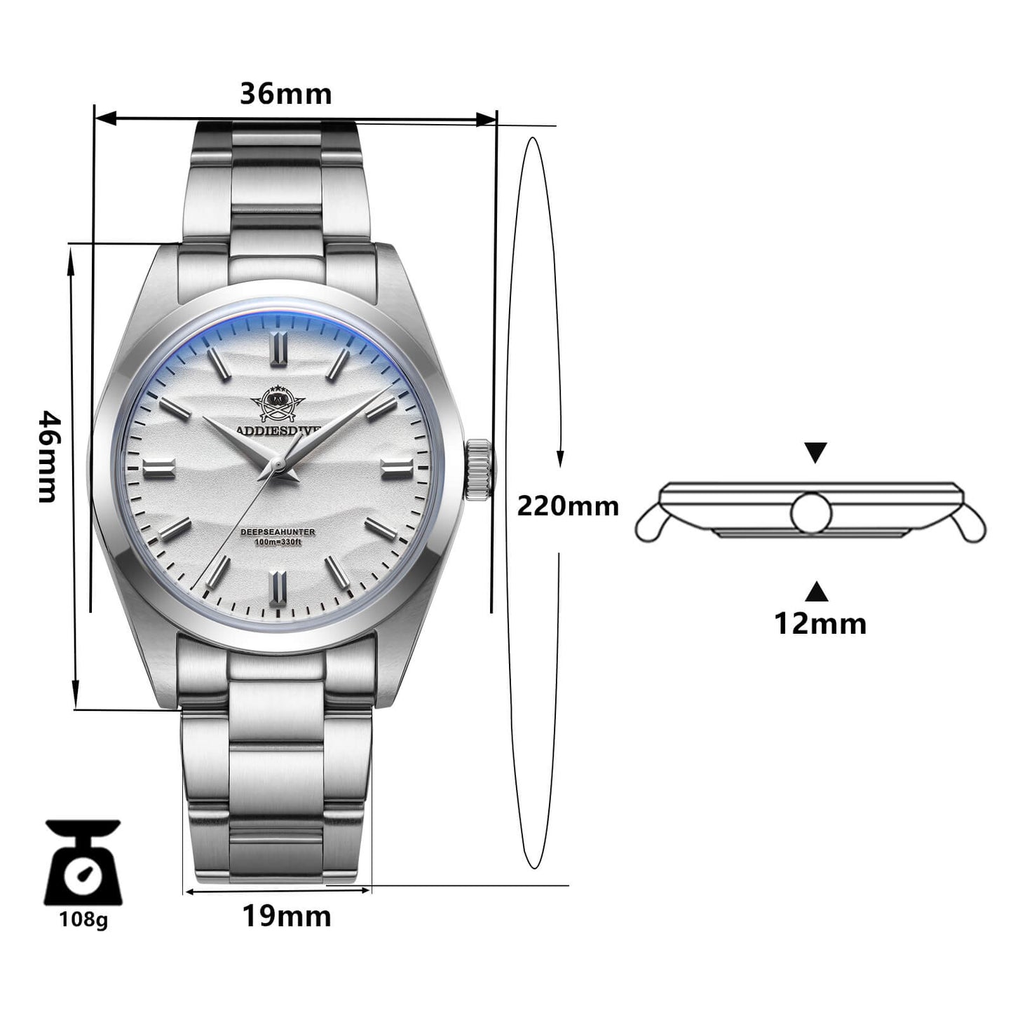 ADDIESDIVE 36mm Reloj de cuarzo VH31 Movimiento （AD2030）
