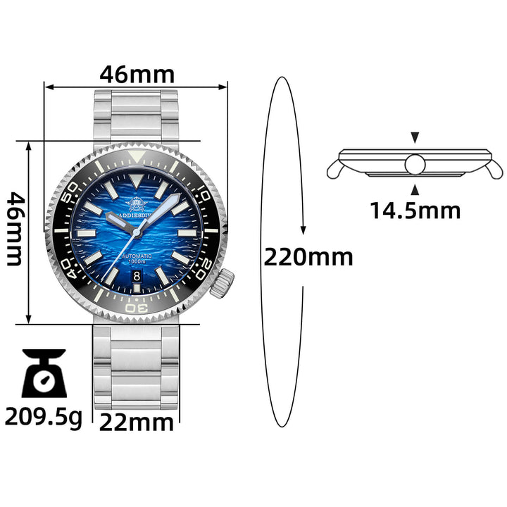 ★Especial Graduación★Addiesdive Reloj de buceo 46mm 1000m AD2069-Blanco-