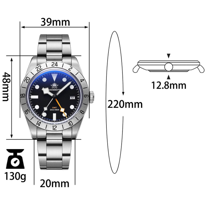 ADDIESDIVE 39mm BB GMT Reloj de cuarzo RONDA515 Movimiento(AD2035/AD2036) - Addiesdiverelojes