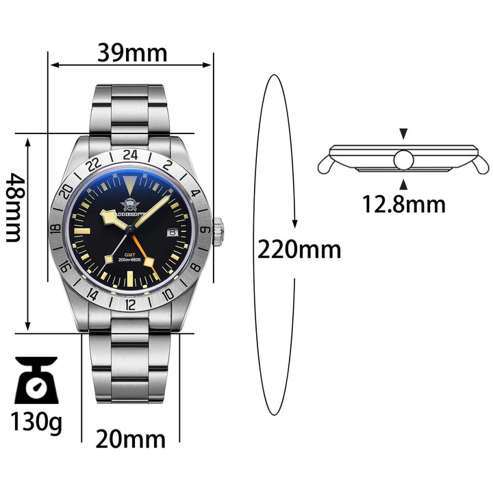ADDIESDIVE 39mm BB GMT Reloj de cuarzo RONDA515 Movimiento(AD2035/AD2036) - Addiesdiverelojes