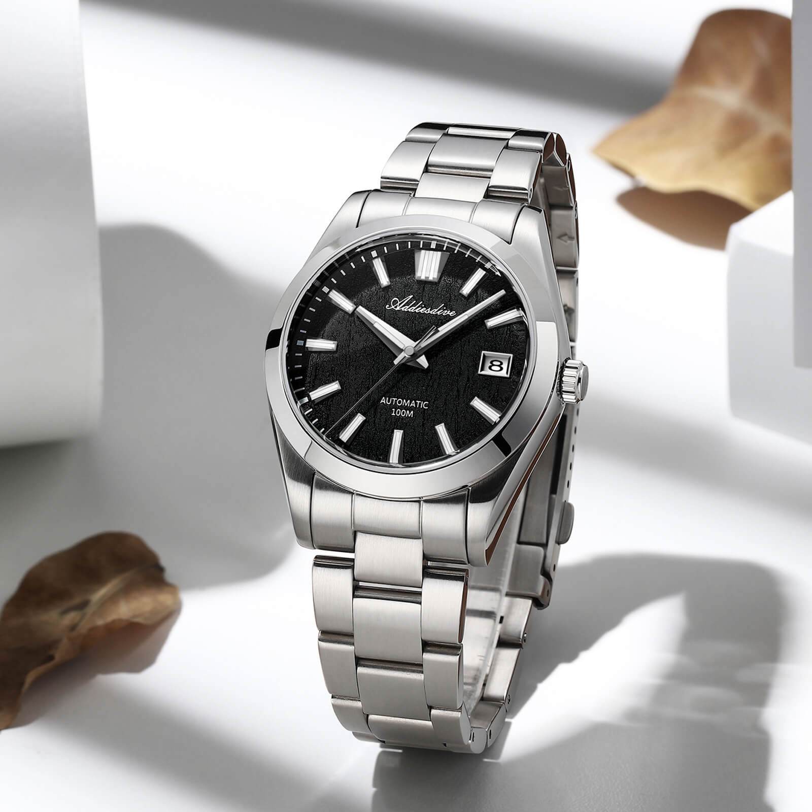 ADDIESDIVE Reloj automático NH35 con esfera con textura de corteza 3D de 39 mm AD2075-Verde-
