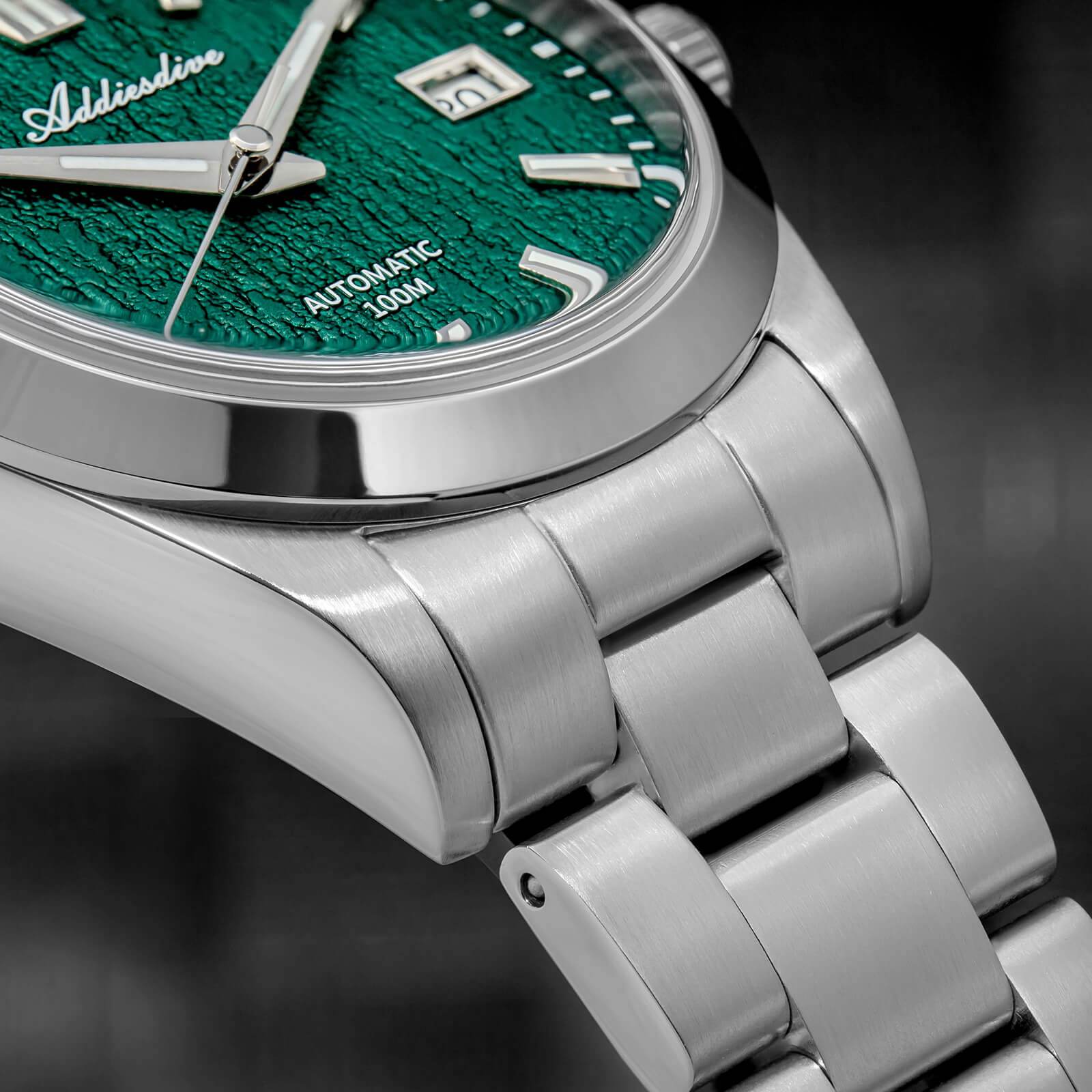 ADDIESDIVE Reloj automático NH35 con esfera con textura de corteza 3D de 39 mm AD2075-Verde-