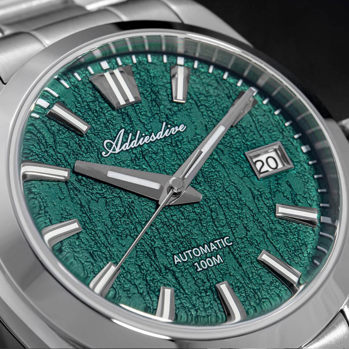 ADDIESDIVE Reloj automático NH35 con esfera con textura de corteza 3D de 39 mm AD2075-Verde-