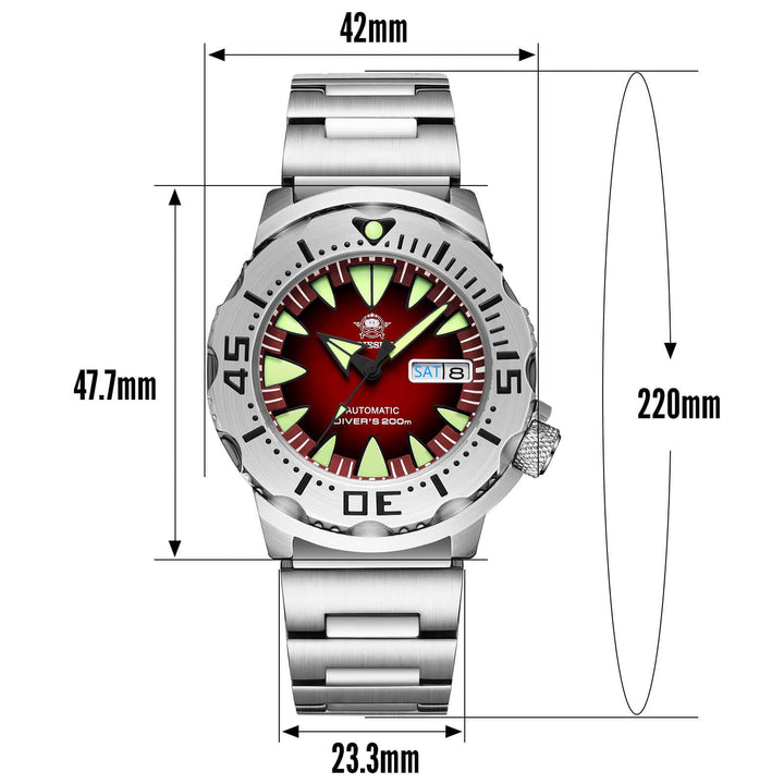 ADDIESDIVE ADDIESDIVE® Monster Relojes automáticos de buceo para hombre (AD2103)-Rojo-