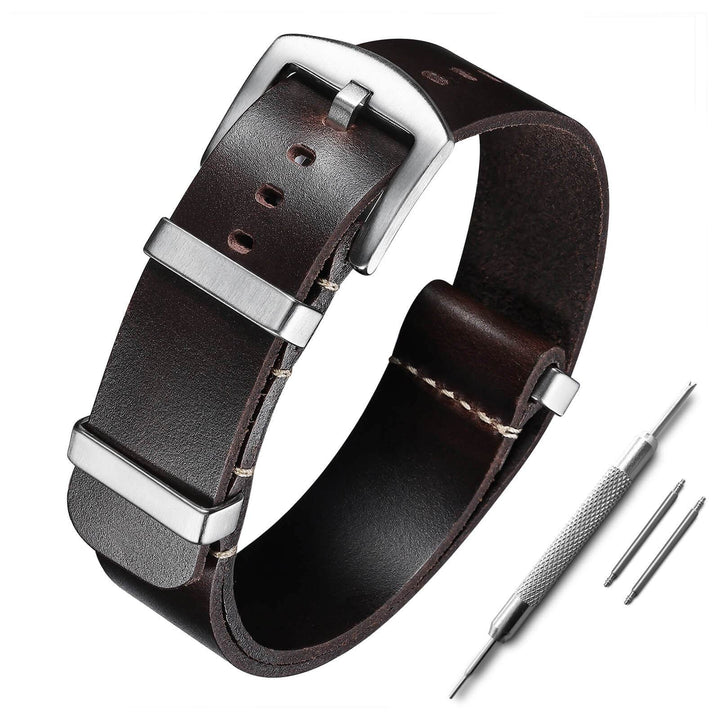 ADDIESDIVE Correa de piel para reloj de hombre, 20mm-Marrón oscuro-