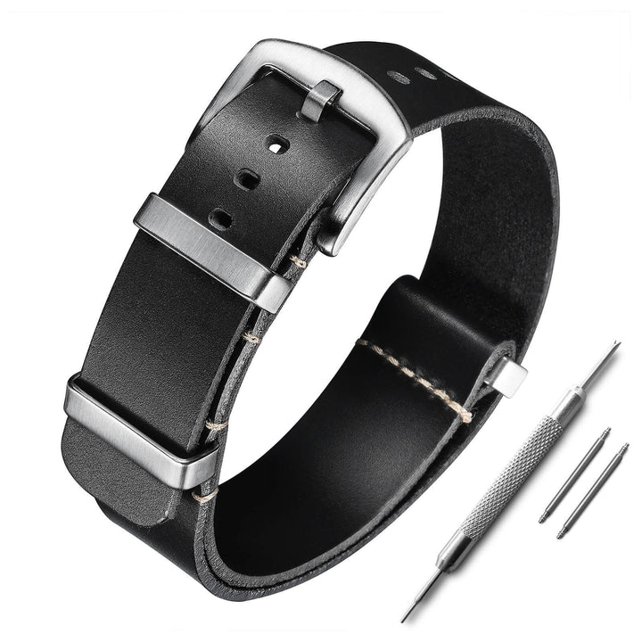 ADDIESDIVE Correa de piel para reloj de hombre, 20mm-Negro-