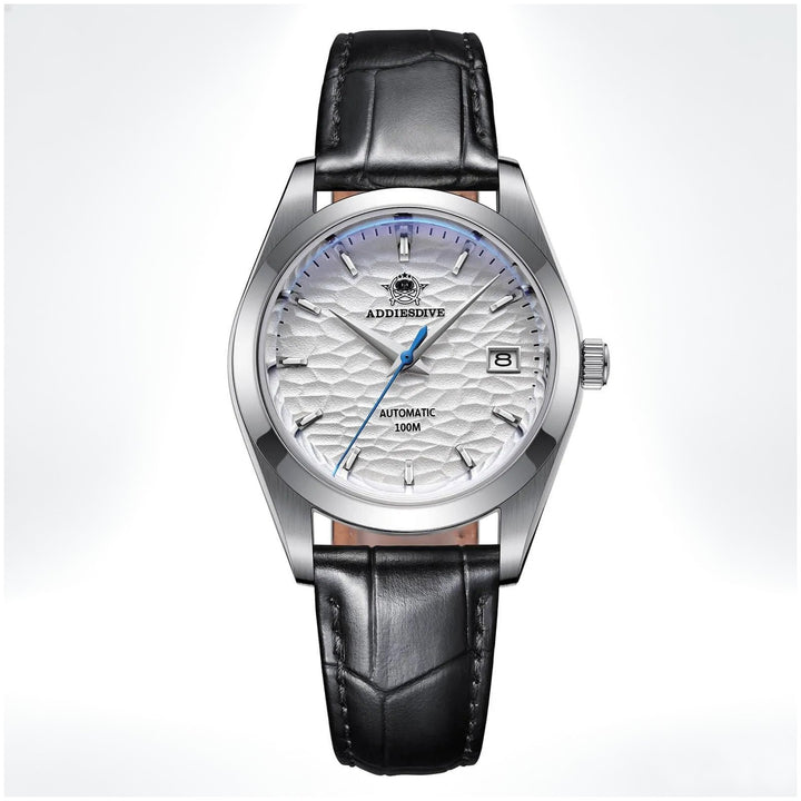 ADDIESDIVE Esfera blanca de acero inoxidable para hombre con correa de piel negra AD2118 - Addiesdiverelojes
