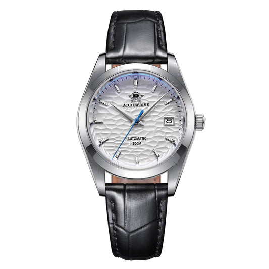ADDIESDIVE Esfera blanca de acero inoxidable para hombre con correa de piel negra AD2118-pilot watch-Blanco-