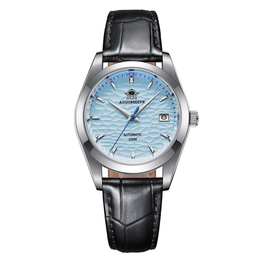 ADDIESDIVE Esfera blanca de acero inoxidable para hombre con correa de piel negra AD2118-pilot watch-Azul-