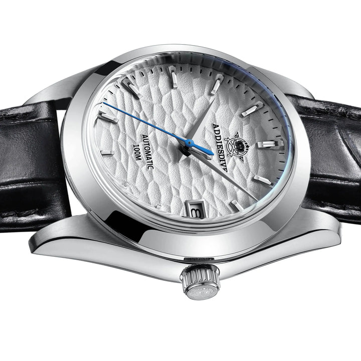 ADDIESDIVE Esfera blanca de acero inoxidable para hombre con correa de piel negra AD2118 - Addiesdiverelojes