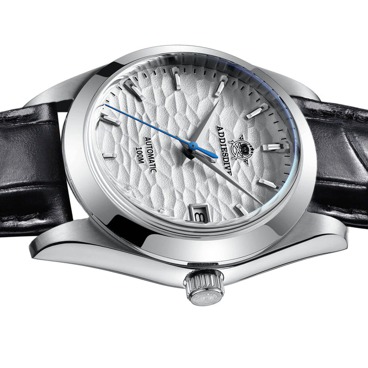 ADDIESDIVE Esfera blanca de acero inoxidable para hombre con correa de piel negra AD2118-pilot watch-Blanco-