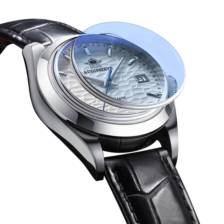 ADDIESDIVE Esfera blanca de acero inoxidable para hombre con correa de piel negra AD2118-pilot watch-Blanco-