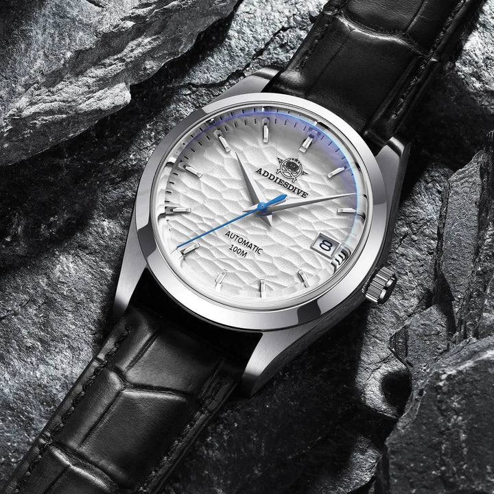 ADDIESDIVE Esfera blanca de acero inoxidable para hombre con correa de piel negra AD2118 - Addiesdiverelojes