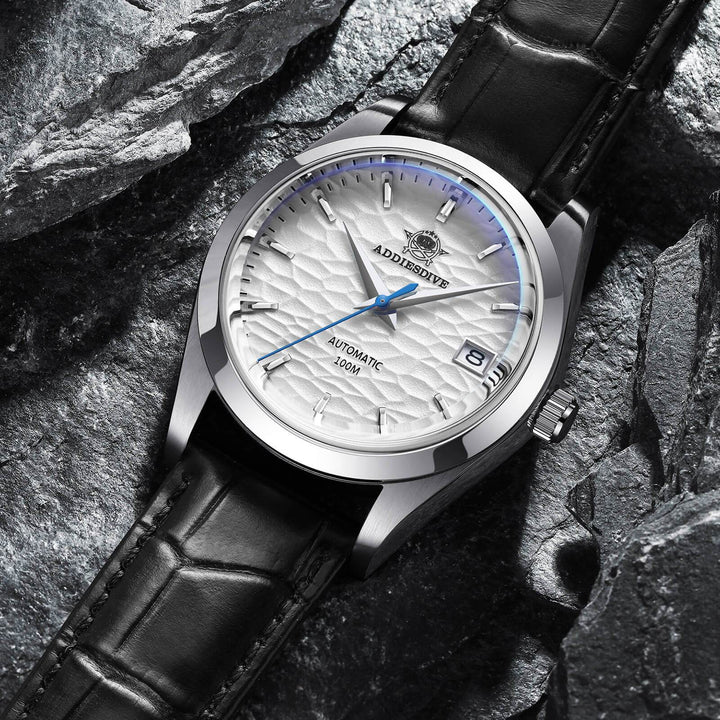 ADDIESDIVE Esfera blanca de acero inoxidable para hombre con correa de piel negra AD2118-pilot watch-Blanco-