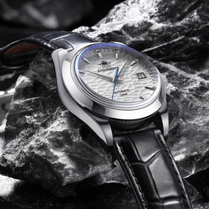 ADDIESDIVE Esfera blanca de acero inoxidable para hombre con correa de piel negra AD2118-pilot watch-Blanco-