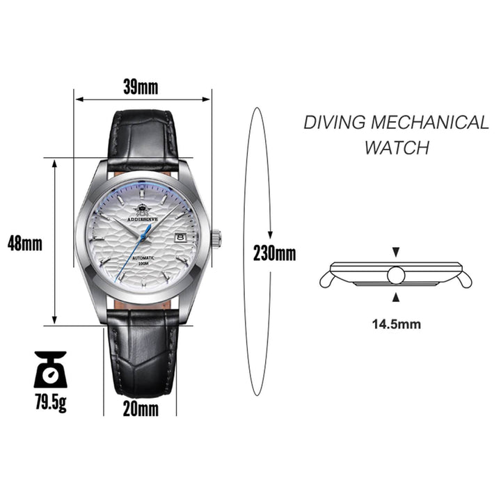 ADDIESDIVE Esfera blanca de acero inoxidable para hombre con correa de piel negra AD2118-pilot watch-Blanco-