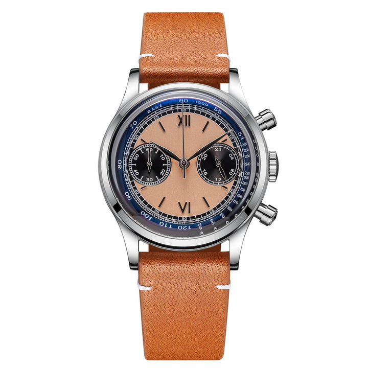 ADDIESDIVE Panda BB Cronógrafo Reloj Retro Hombre 38mm Reloj Cuarzo, AD2037-Esfera marrón con correa marrón-