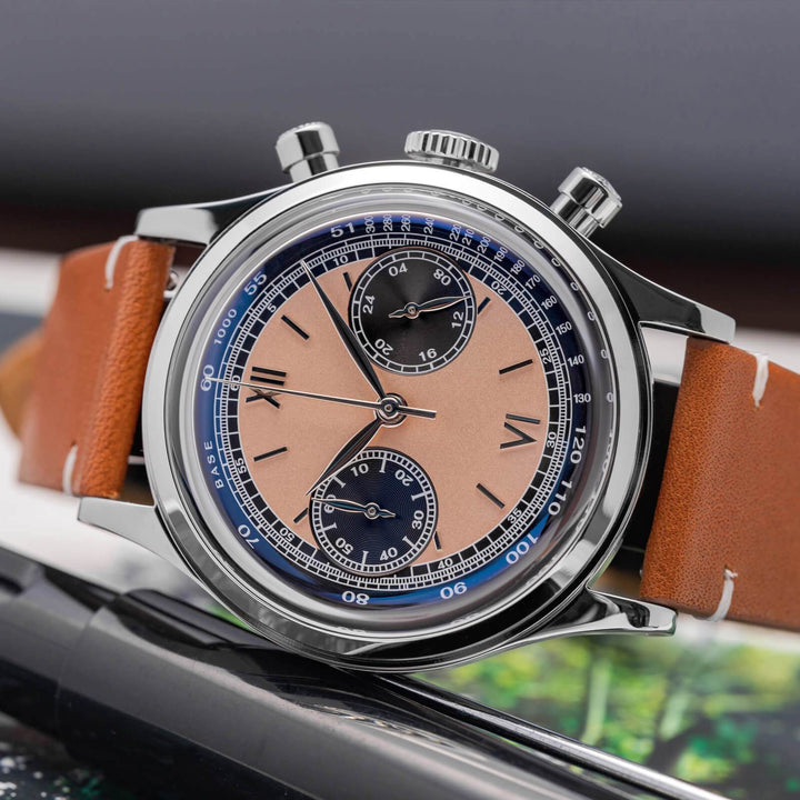 ADDIESDIVE Panda BB Cronógrafo Reloj Retro Hombre 38mm Reloj Cuarzo, AD2037-Esfera negra con correa marrón oscuro-