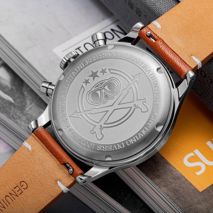 ADDIESDIVE Panda BB Cronógrafo Reloj Retro Hombre 38mm Reloj Cuarzo, AD2037-Esfera negra con correa marrón oscuro-