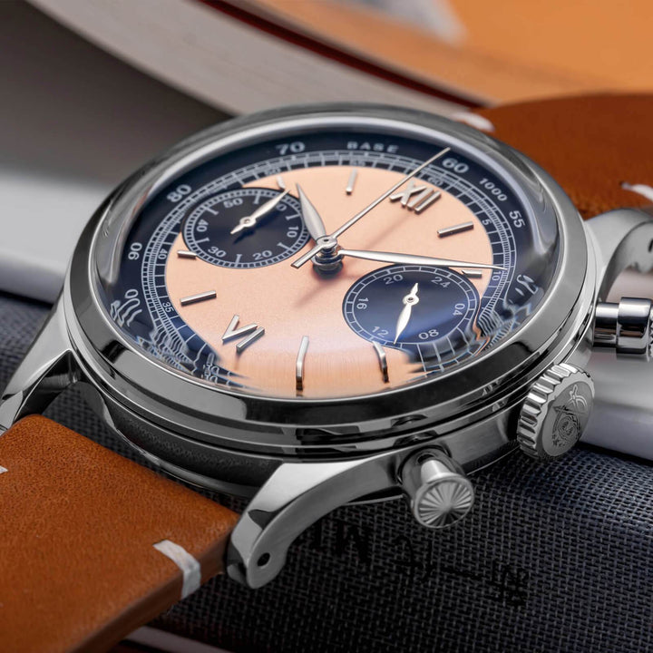 ADDIESDIVE Panda BB Cronógrafo Reloj Retro Hombre 38mm Reloj Cuarzo, AD2037-Esfera negra con correa marrón oscuro-