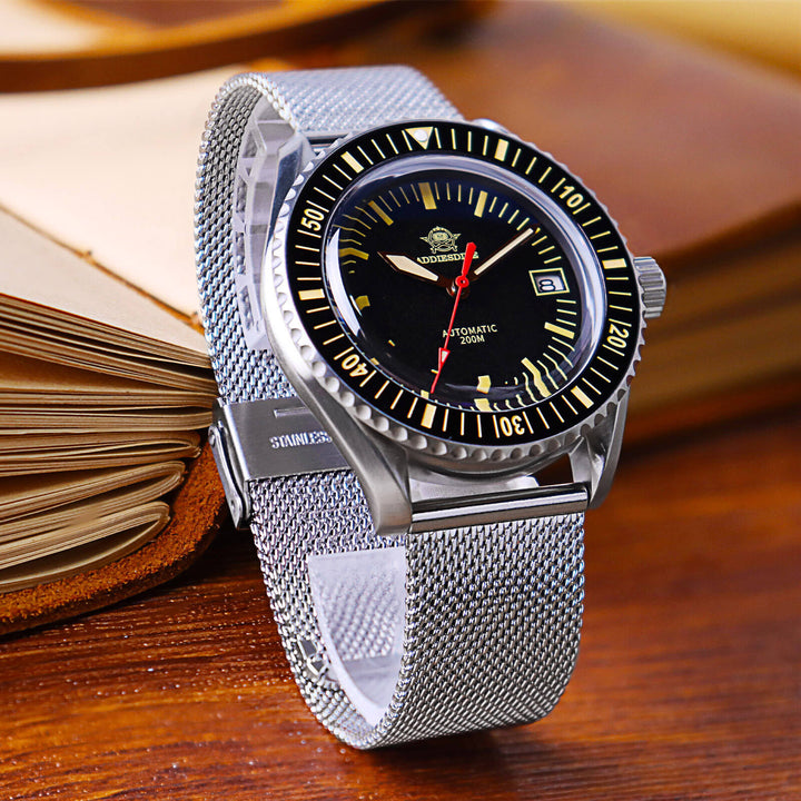 ADDIESDIVE Reloj Automático de Buceo para Hombre Moda Malla Acero Inoxidable 200M AD2105-divers watch-