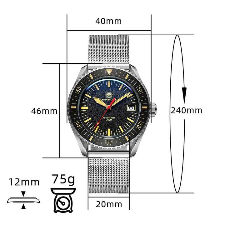 ADDIESDIVE Reloj Automático de Buceo para Hombre Moda Malla Acero Inoxidable 200M AD2105 - Addiesdiverelojes