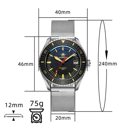 ADDIESDIVE Reloj Automático de Buceo para Hombre Moda Malla Acero Inoxidable 200M AD2105-divers watch-