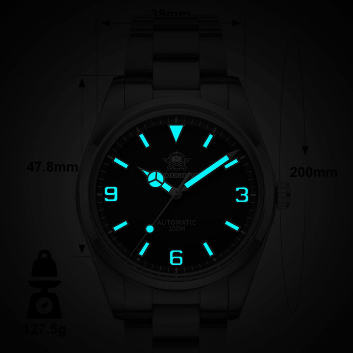 ADDIESDIVE Reloj Explorar Cúpula Cristal 38mm 100M (AD2112)-pilot watch-Negro-