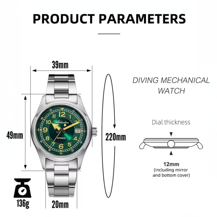 ADDIESDIVE Reloj Mecánico Retro Explore 39mm AD2055-