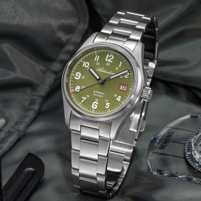 ADDIESDIVE Reloj automático Explore NH35 de 39 mm AD2070-Correa de acero-Negro-
