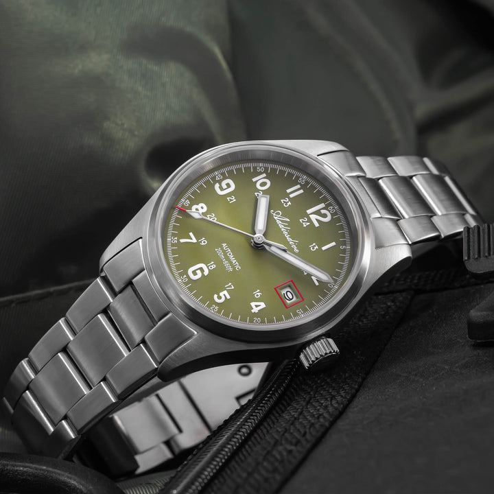 ADDIESDIVE Reloj automático Explore NH35 de 39 mm AD2070-Correa de acero-Negro-