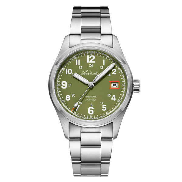 ADDIESDIVE Reloj automático Explore NH35 de 39 mm AD2070-Correa de acero-Verde-